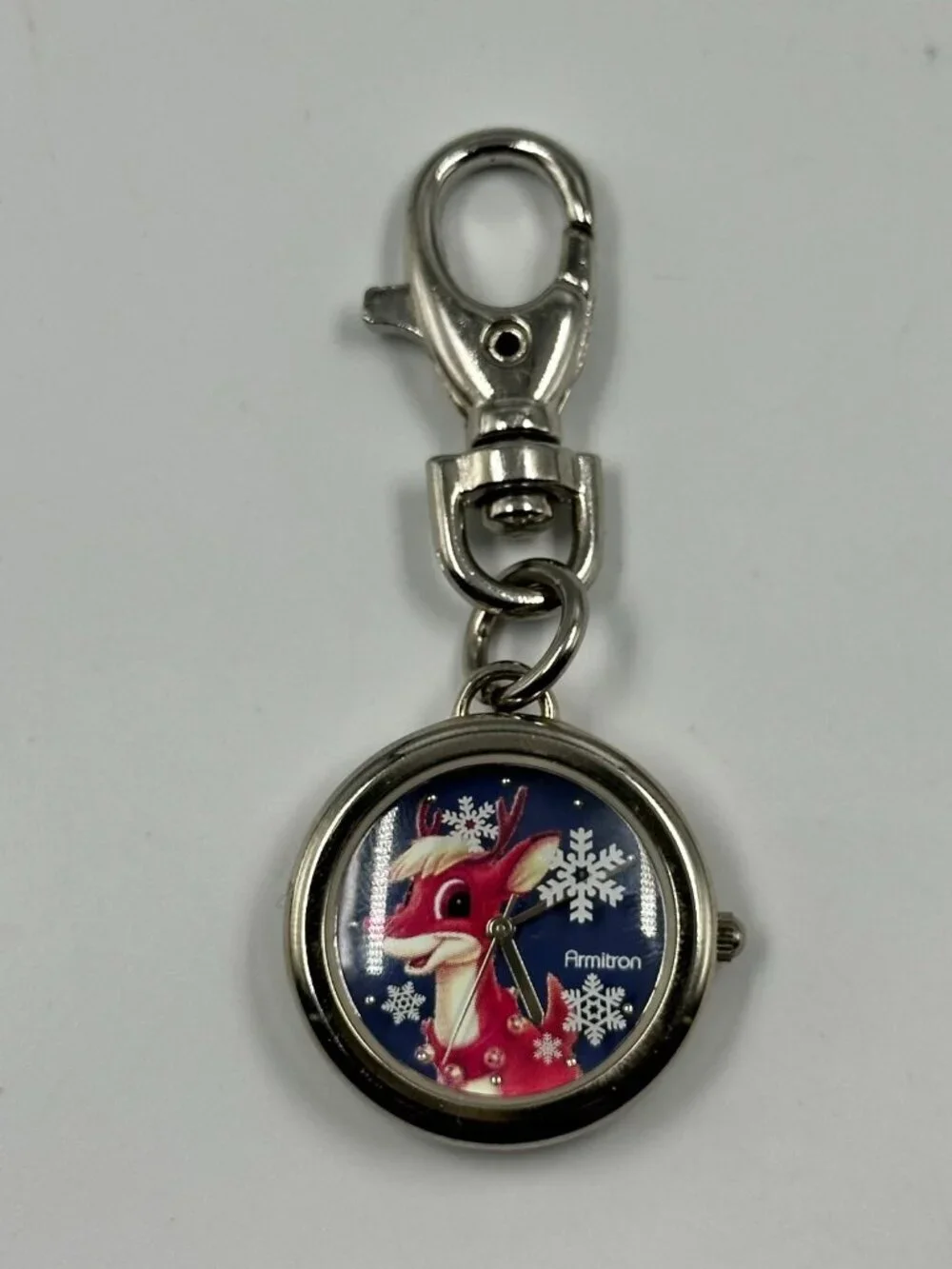 Rudolph the Red-Nosed Reindeer Keyring Watch Silver Tone Holiday New Battery